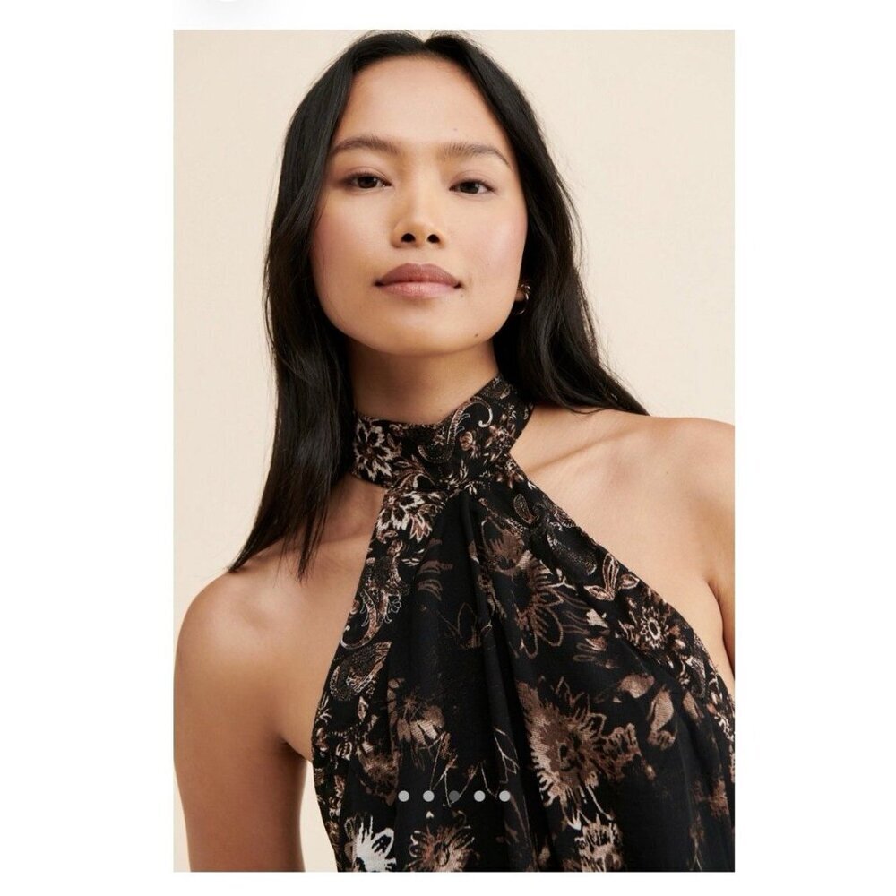 Free People Women's Size M Katerina Floral Halter Neck Mini Dress Black $128 - Picture 4 of 10